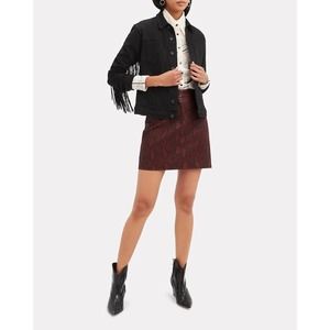 A.L.C Troy Snake Print Leather Mini Skirt Red Bordeaux Snakeskin 4 Small NWT